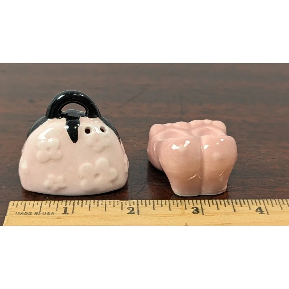 Pink Ceramic High Heel Shoe & Floral Handbag Salt & Pepper Shakers Set